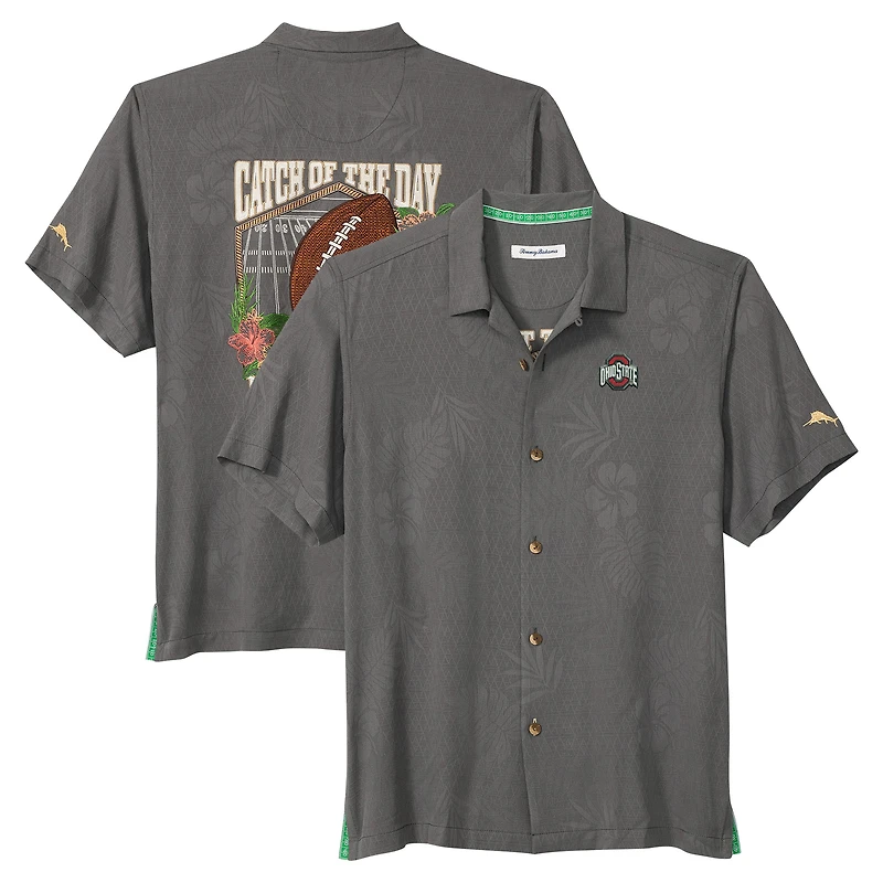 Chemise boutonnée Tommy Bahama grise pour homme, Ohio State Buckeyes, Catch of the Day Camp IslandZone