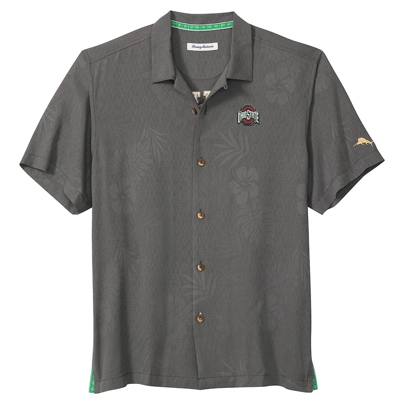 Men's Tommy Bahama Gray Ohio State Buckeyes Catch of the Day Camp IslandZone Button-Up Shirt