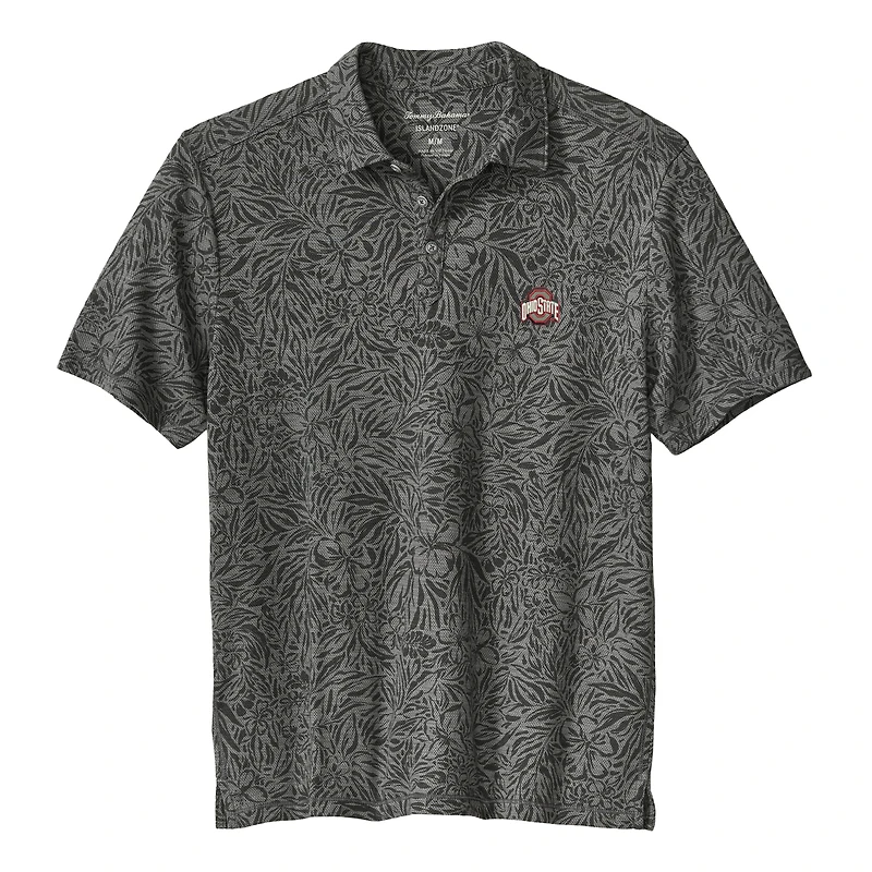 Men's Tommy Bahama Gray Ohio State Buckeyes IslandZone Wild Hibiscus Tri-Blend Polo