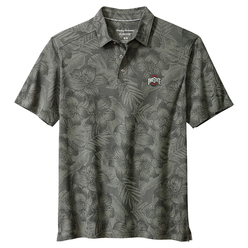 Men's Tommy Bahama Gray Ohio State Buckeyes Palm Fresco Hibiscus IslandZone® Polo