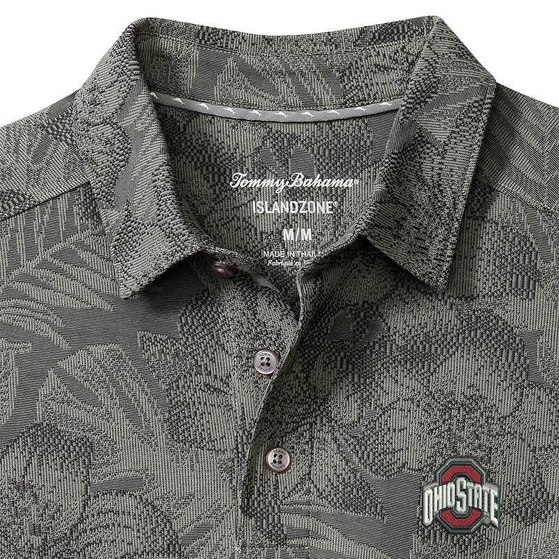 Men's Tommy Bahama Gray Ohio State Buckeyes Palm Fresco Hibiscus IslandZone® Polo
