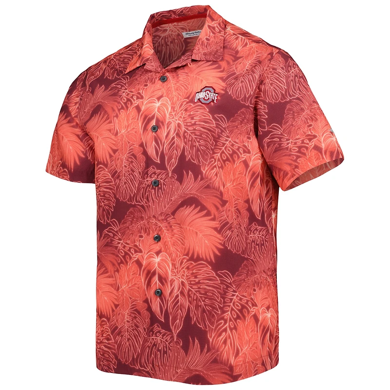 Men's Tommy Bahama Scarlet Ohio State Buckeyes Big & Tall Coast Luminescent Fronds IslandZone Button-Up Camp Shirt