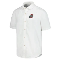 Men's Tommy Bahama White Ohio State Buckeyes Coconut Point Palm Vista IslandZone Camp Button-Up Shirt