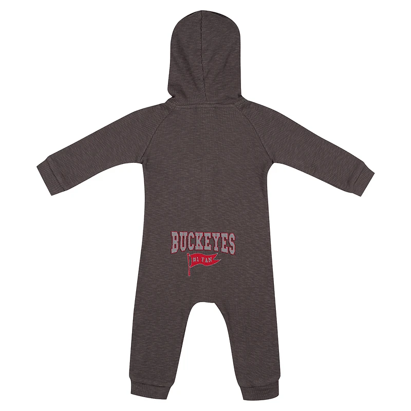 Newborn & Infant Colosseum Charcoal Ohio State Buckeyes Zando-Zan Waffle Full-Snap Hooded Romper