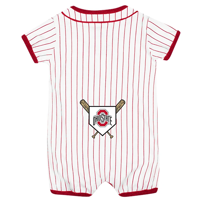 Barboteuse poussiéreuse à fines rayures Colosseum White Ohio State Buckeyes pour nouveau-nés et nourrissons