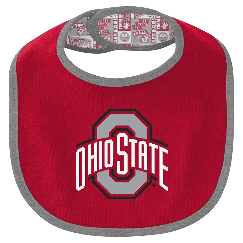 Ensemble body, bavoir et bonnet à revers pour nouveau-né bébé Ohio State Buckeyes Dynamic Duo