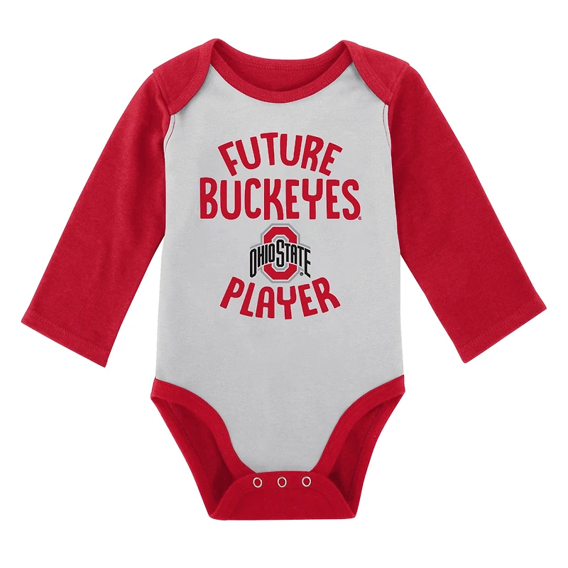 Lot de 2 bodys à manches longues Play Time Ohio State Buckeyes pour nouveau-nés et bébés blancs/gris