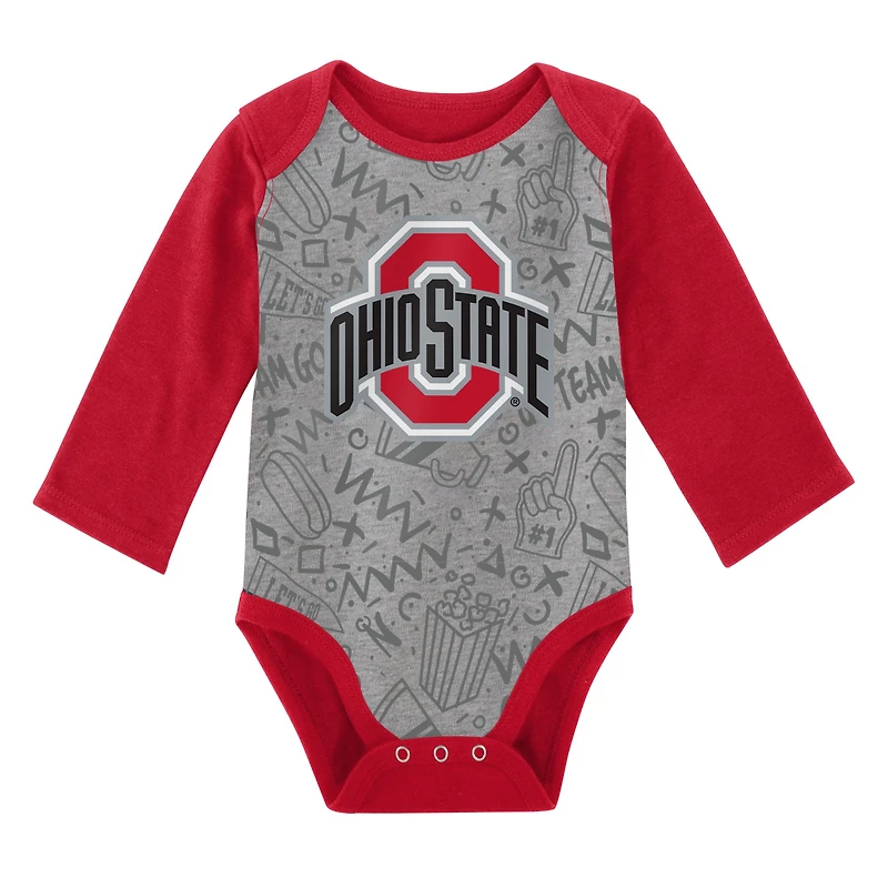 Lot de 2 bodys à manches longues Play Time Ohio State Buckeyes pour nouveau-nés et bébés blancs/gris