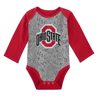 Lot de 2 bodys à manches longues Play Time Ohio State Buckeyes pour nouveau-nés et bébés blancs/gris