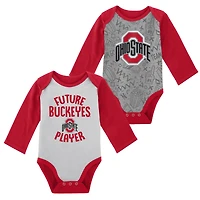 Lot de 2 bodys à manches longues Play Time Ohio State Buckeyes pour nouveau-nés et bébés blancs/gris