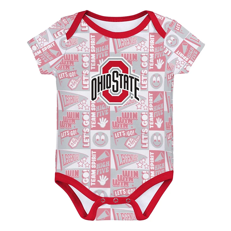 Newborn Scarlet Ohio State Buckeyes Sunday Comics 3-Pack Bodysuit Set