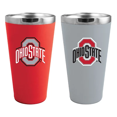 Lot de 2 couleurs de l'équipe Ohio State Buckeyes 16 oz. Ensemble de verres à pinte