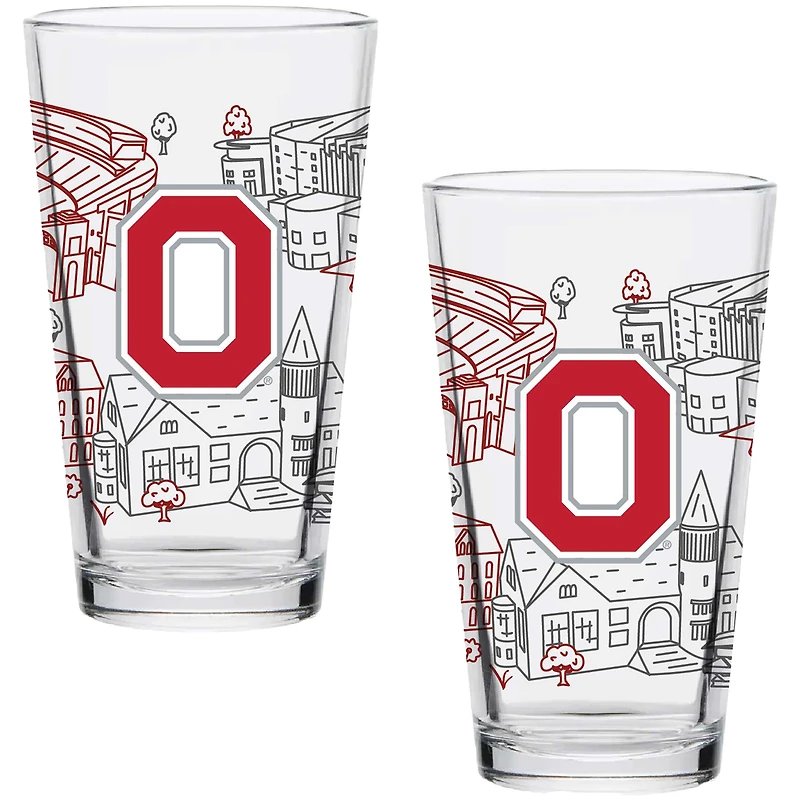 Ohio State Buckeyes Two-Pack 16oz. Campus Line Art Pint Glass Set