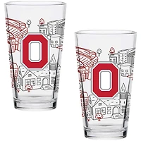 Ohio State Buckeyes Two-Pack 16oz. Campus Line Art Pint Glass Set