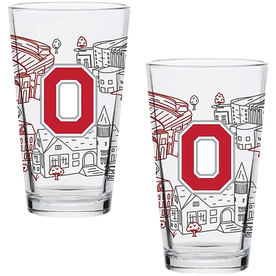 Ohio State Buckeyes Two-Pack 16oz. Campus Line Art Pint Glass Set