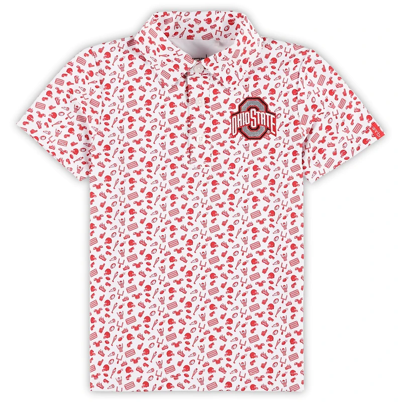 Polo Performance à imprimé Tom Allover pour enfant, blanc/écarlate, Ohio State Buckeyes