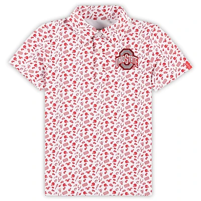 Polo Performance à imprimé Tom Allover pour enfant, blanc/écarlate, Ohio State Buckeyes