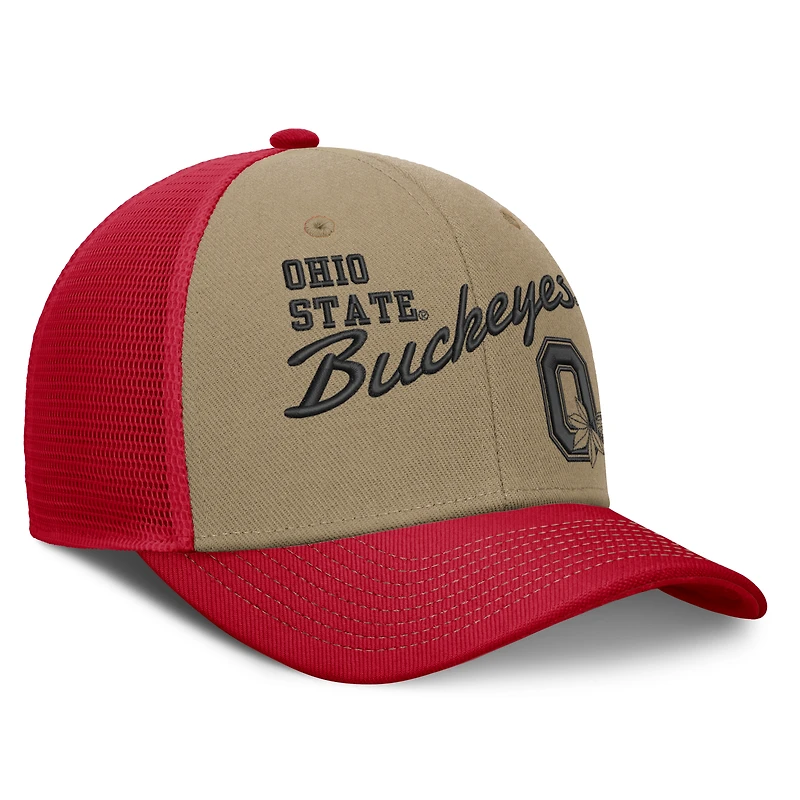 Casquette trucker unisexe Nike beige/écarlate Ohio State Buckeyes Legacy Rise ajustable