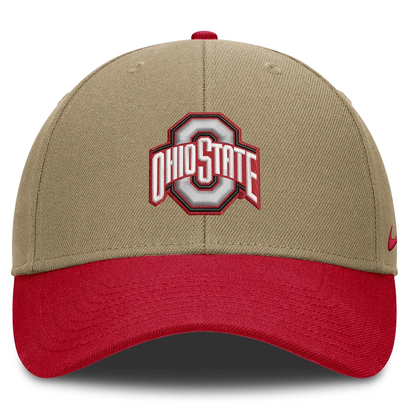 Casquette unisexe Nike beige/écarlate Ohio State Buckeyes Primetime Rise Dri-FIT ajustable