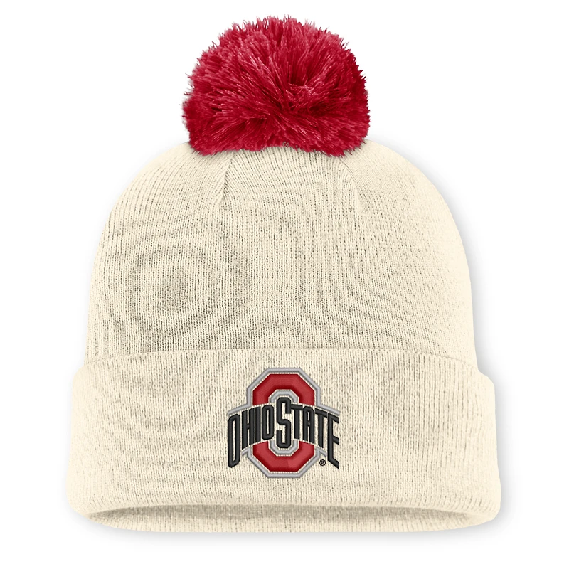 Unisex Nike Natural Ohio State Buckeyes Campus Prep Script Cuffed Knit Hat with Pom