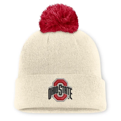 Unisex Nike  Natural Ohio State Buckeyes Campus Prep Script Cuffed Knit Hat with Pom