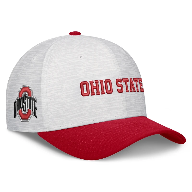 Casquette unisexe Nike blanche/écarlate Ohio State Buckeyes Primetime Rise ajustable