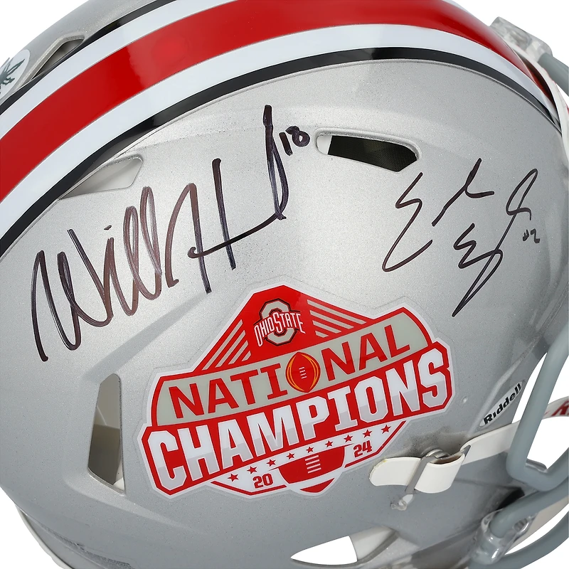 Will Howard & Emeka Egbuka Ohio State Buckeyes Autographed 2024 College Football Playoff National Champions Logo Riddell Speed Authentic Helmet 