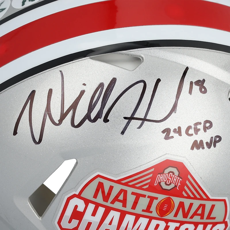 Will Howard & Emeka Egbuka Ohio State Buckeyes Autographed 2024 College Football Playoff National Champions Logo Riddell Speed Authentic Helmet with Multiple Inscriptions