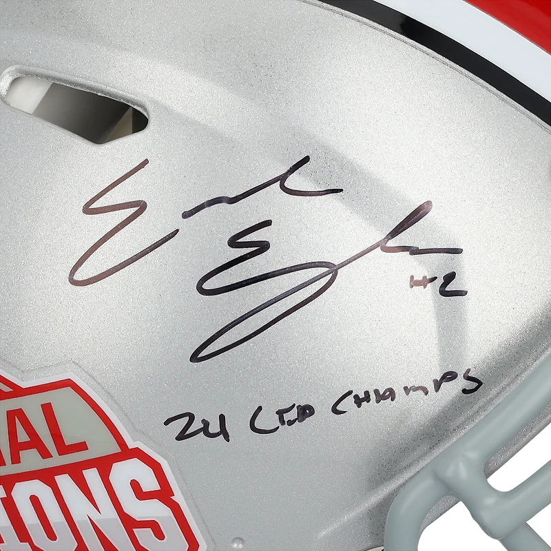 Will Howard & Emeka Egbuka Ohio State Buckeyes Autographed 2024 College Football Playoff National Champions Logo Riddell Speed Authentic Helmet with Multiple Inscriptions