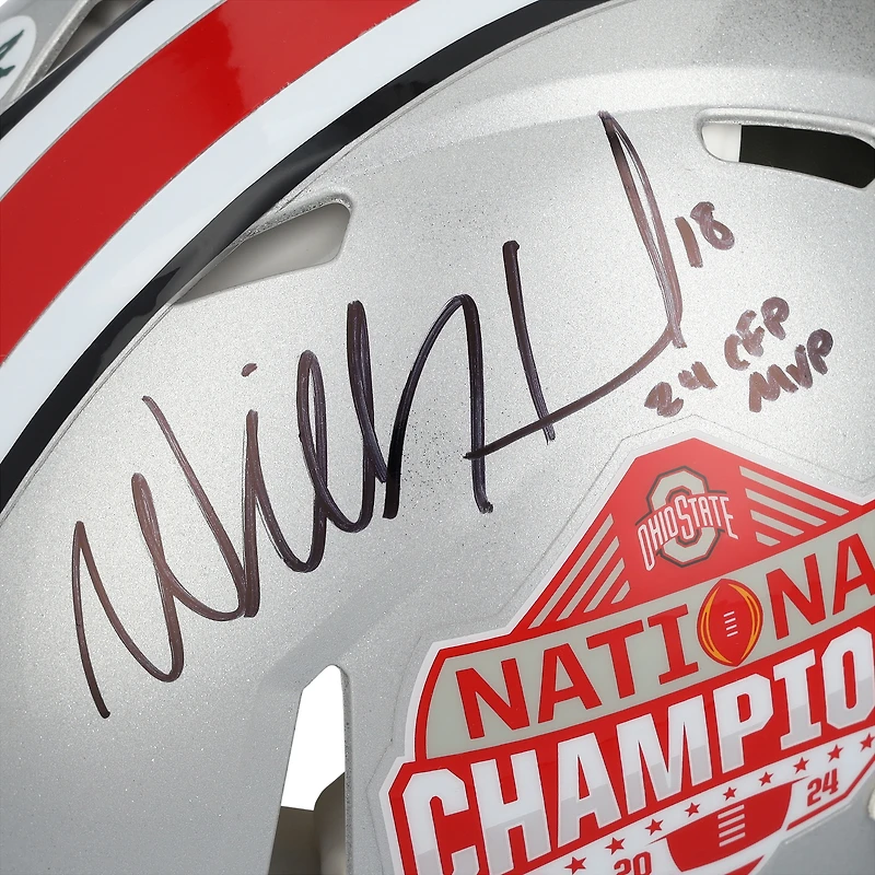 Will Howard & Emeka Egbuka Ohio State Buckeyes Autographed 2024 College Football Playoff National Champions Logo Riddell Speed Authentic Helmet with Multiple Inscriptions - Limited Edition of 10