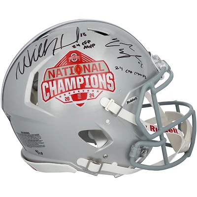 Will Howard & Emeka Egbuka Ohio State Buckeyes Autographed 2024 College Football Playoff National Champions Logo Riddell Speed Authentic Helmet with Multiple Inscriptions - Limited Edition of 10