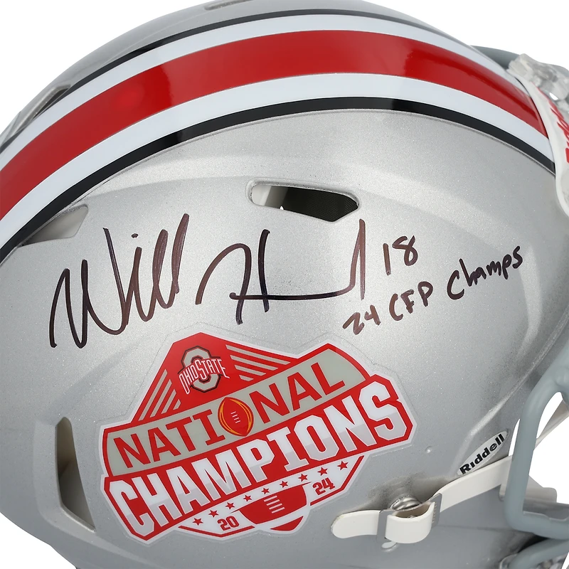 Will Howard Ohio State Buckeyes Autographed 2024 College Football Playoff National Champions Logo Riddell Speed Authentic Helmet with "24 CFP Champs" Inscription