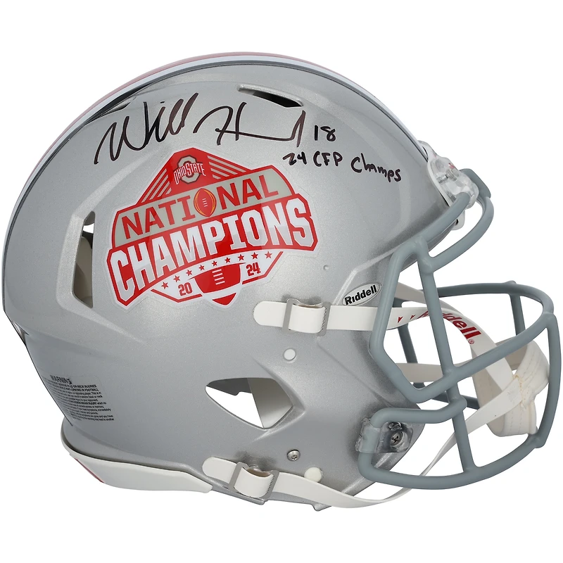Will Howard Ohio State Buckeyes Autographed 2024 College Football Playoff National Champions Logo Riddell Speed Authentic Helmet with "24 CFP Champs" Inscription