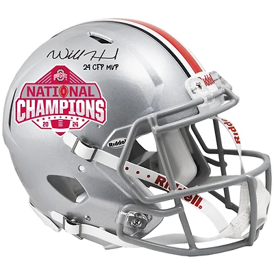 Will Howard Ohio State Buckeyes Autographed 2024 College Football Playoff National Champions Logo Riddell Speed Authentic Helmet with "24 CFP MVP" Inscription 