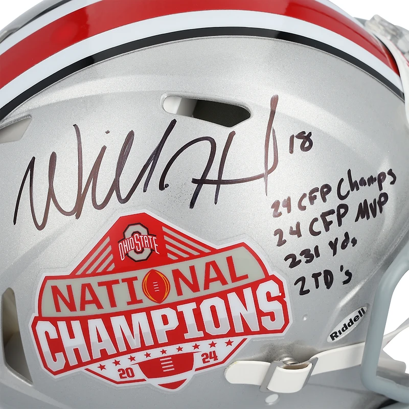 Will Howard Ohio State Buckeyes Autographed 2024 College Football Playoff National Champions Logo Riddell Speed Authentic Helmet with Multiple Inscriptions - Limited Edition #25/25