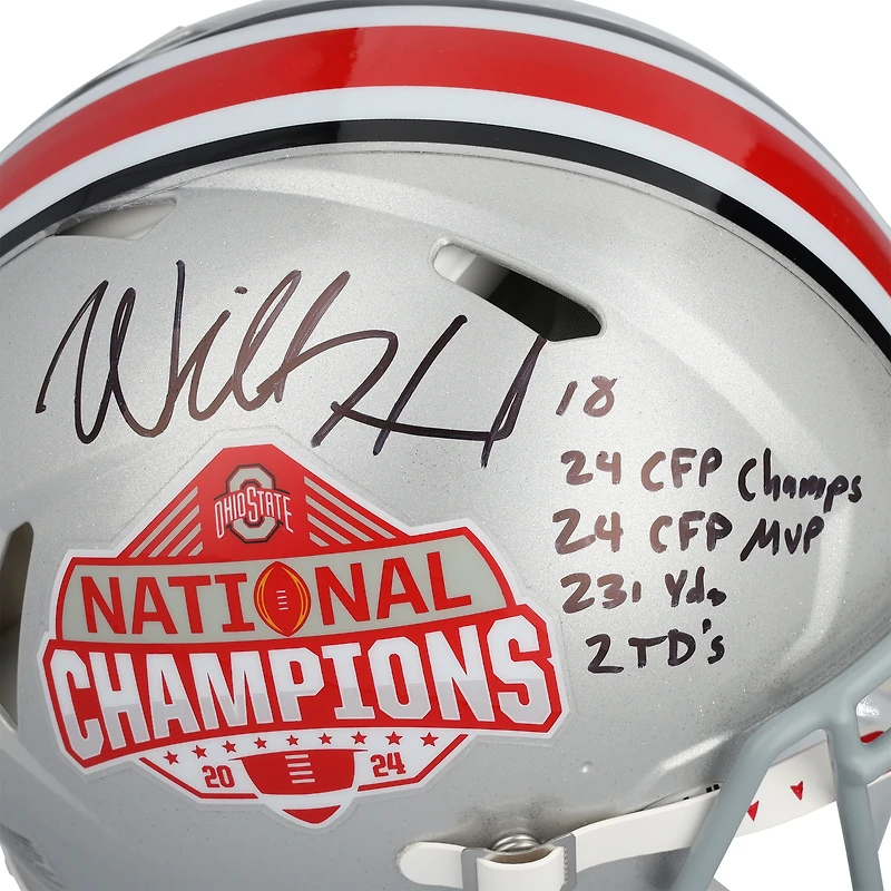 Will Howard Ohio State Buckeyes Autographed 2024 College Football Playoff National Champions Logo Riddell Speed Authentic Helmet with Multiple Inscriptions