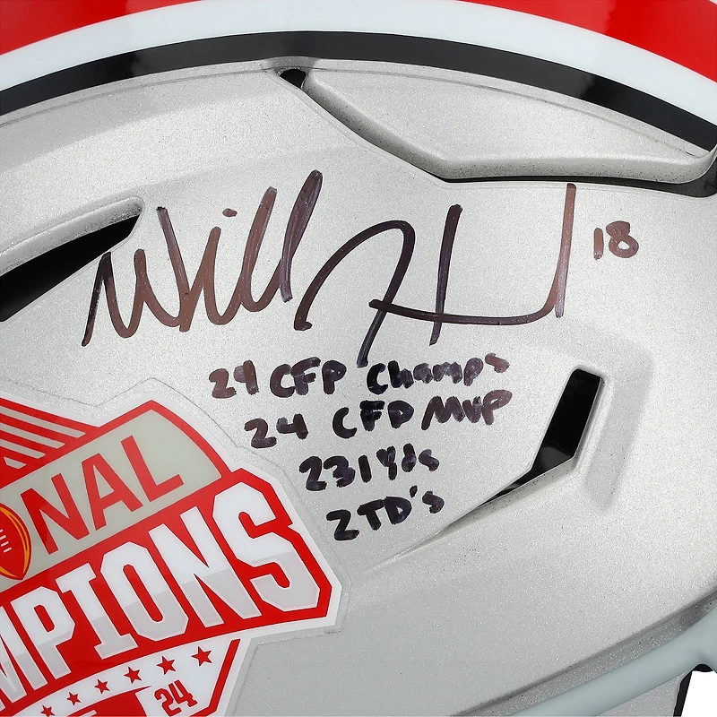 Casque Riddell Speed Flex authentique avec logo autographié par Will Howard, Ohio State Buckeyes, champions nationaux des éliminatoires de football universitaire 2024, avec plusieurs inscriptions - Édition limitée n° 1/1