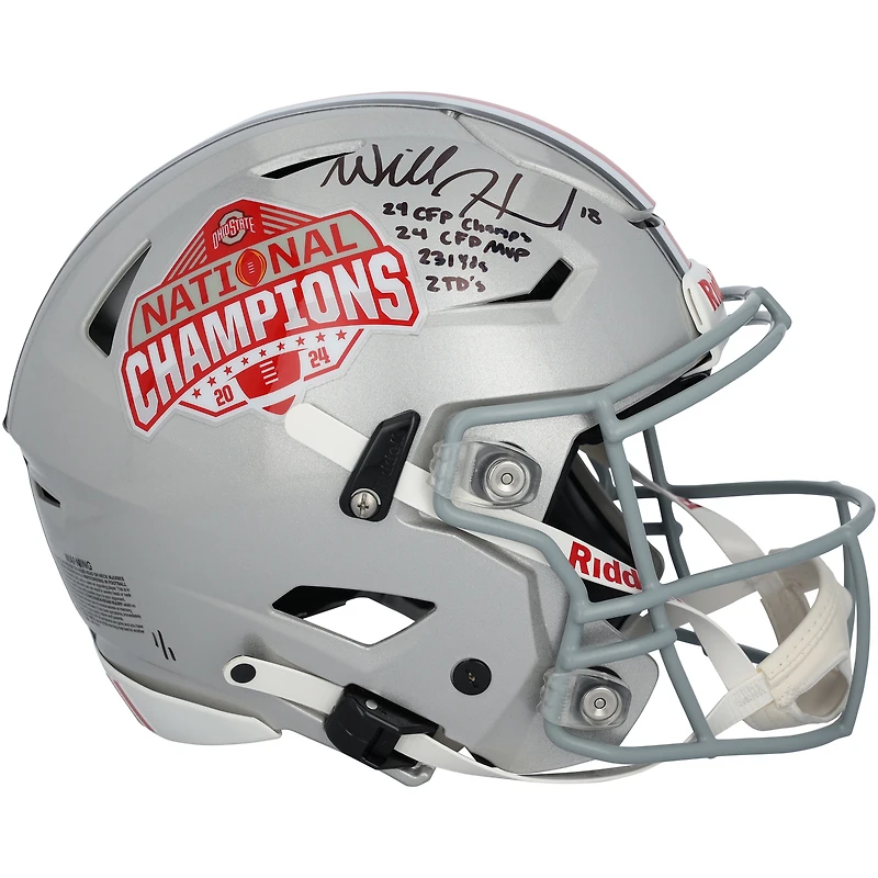 Casque Riddell Speed Flex authentique avec logo autographié par Will Howard, Ohio State Buckeyes, champions nationaux des éliminatoires de football universitaire 2024, avec plusieurs inscriptions - Édition limitée n° 1/1