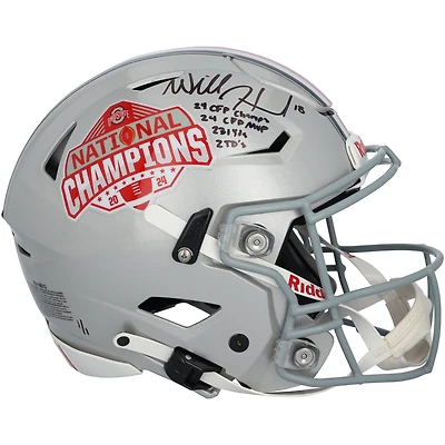 Casque Riddell Speed ​​Flex authentique avec logo autographié par Will Howard, Ohio State Buckeyes, champions nationaux des éliminatoires de football universitaire 2024, avec plusieurs inscriptions - Édition limitée n° 1/1