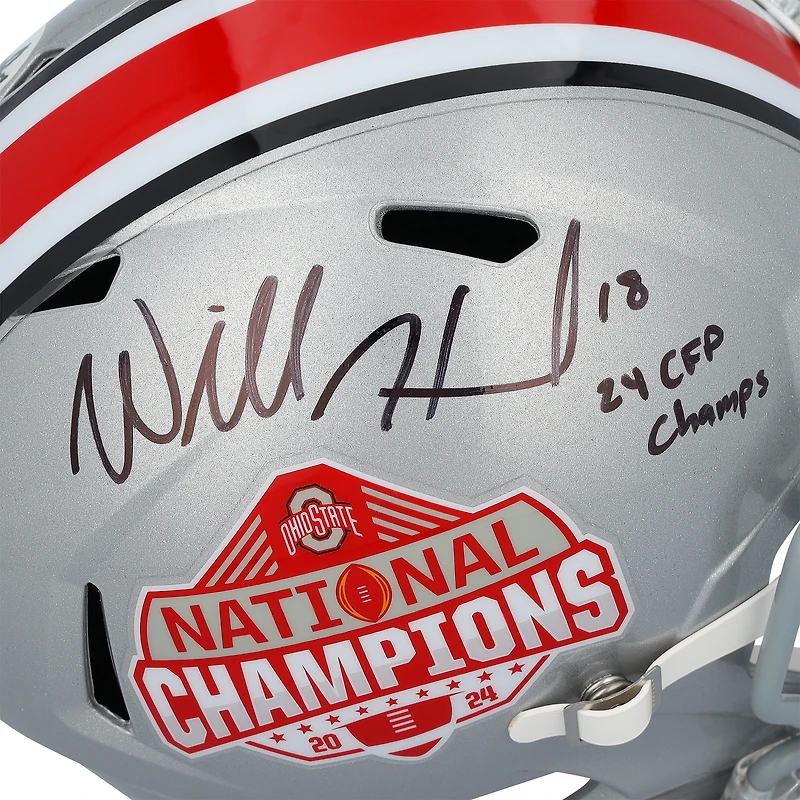 Will Howard Ohio State Buckeyes Autographed 2024 College Football Playoff National Champions Logo Riddell Speed Replica Helmet with "24 CFP Champs" Inscription