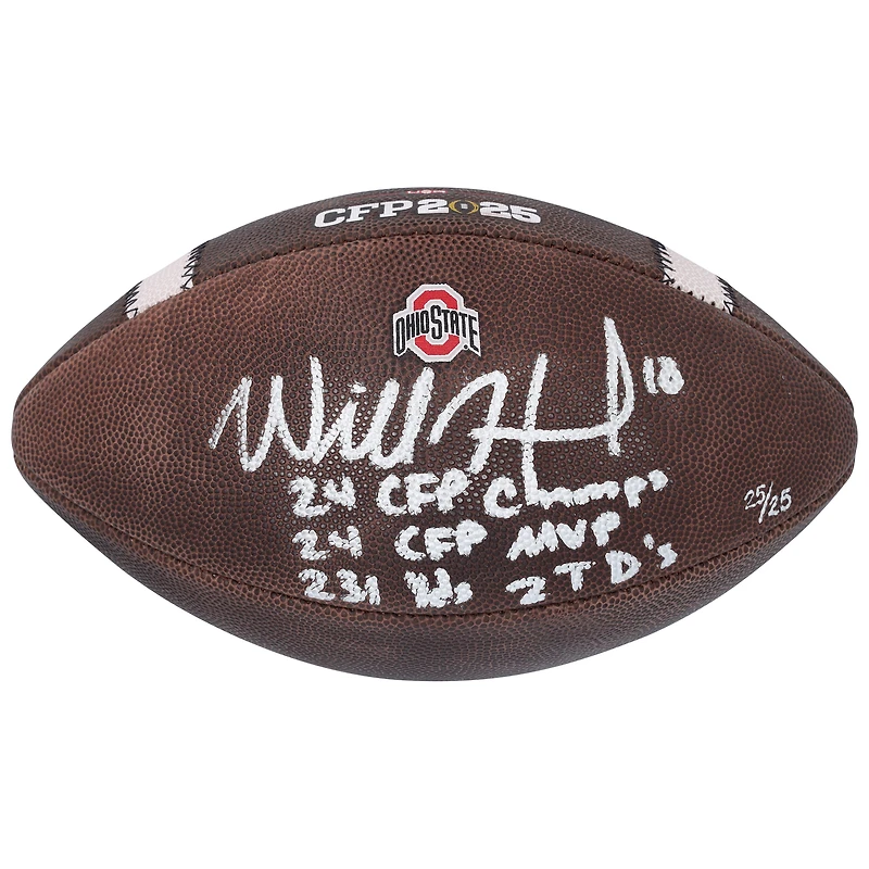 Will Howard Ohio State Buckeyes Autographed 2024 College Football Playoff National Champions Nike 2025 CFP Football with Multiple Inscriptions - Limited Edition #25/25