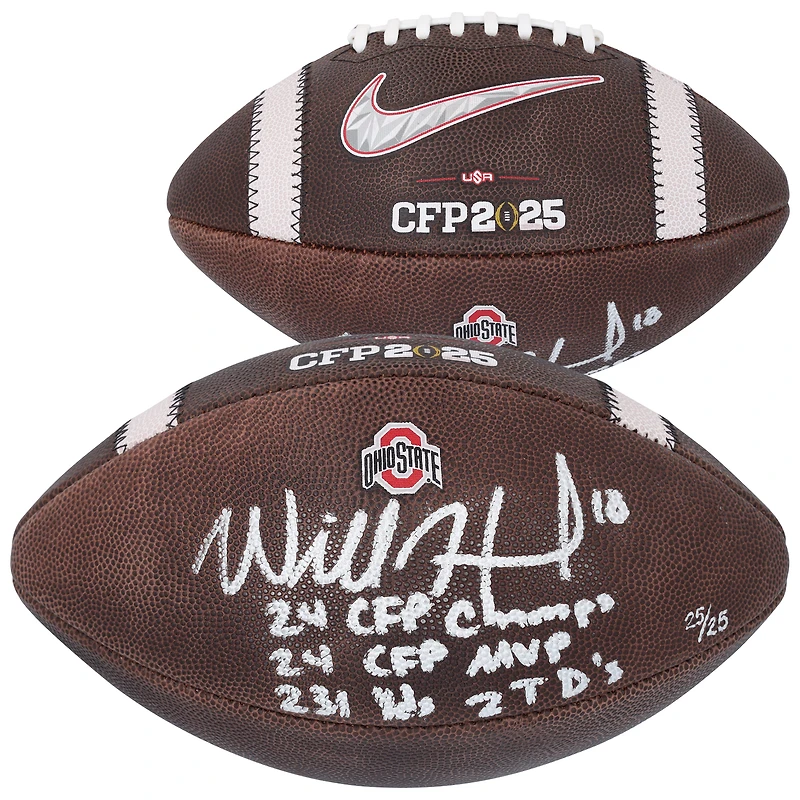 Will Howard Ohio State Buckeyes Autographed 2024 College Football Playoff National Champions Nike 2025 CFP Football with Multiple Inscriptions - Limited Edition #25/25