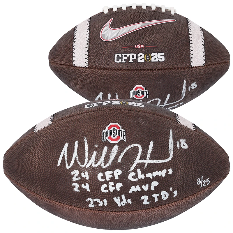 Will Howard Ohio State Buckeyes Autographed 2024 College Football Playoff National Champions Nike 2025 CFP Football with Multiple Inscriptions