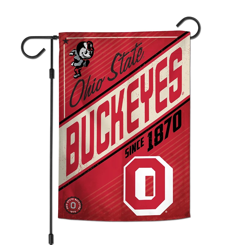 WinCraft Ohio State Buckeyes Drapeau de jardin double face avec logo rétro 30,5 x 45,7 cm