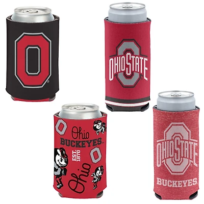 WinCraft Ohio State Buckeyes, paquet de 4 12 oz. Ensemble refroidisseur de canettes et de canettes minces