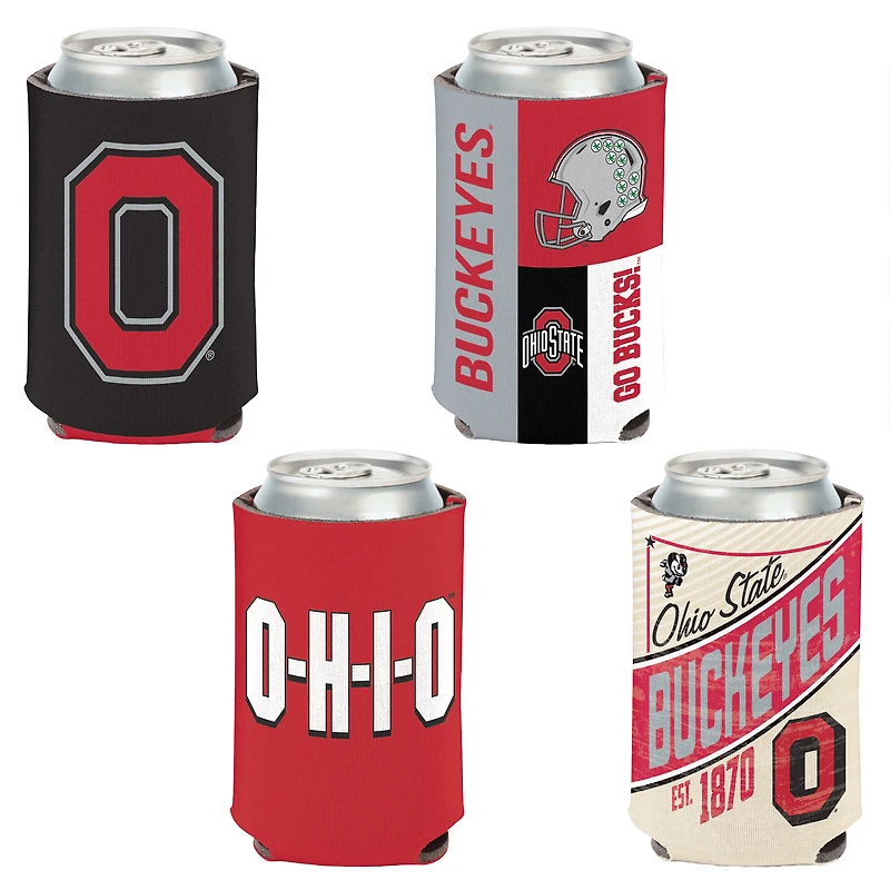WinCraft Ohio State Buckeyes, paquet de 4 12 oz. Ensemble refroidisseur de canettes