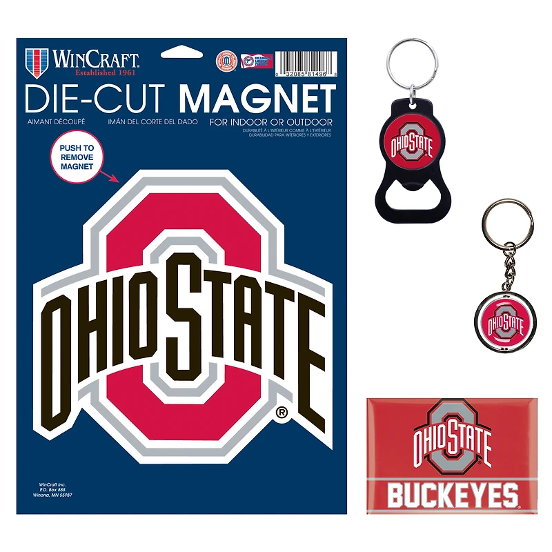 Ensemble de 4 porte-clés et aimants WinCraft Ohio State Buckeyes