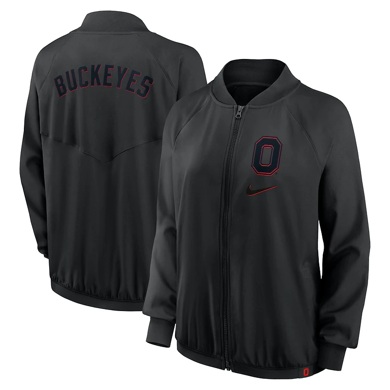 Women's Nike  Black Ohio State Buckeyes Raglan Full-Zip Bomber Jacket