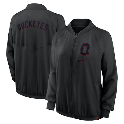 Women's Nike  Black Ohio State Buckeyes Raglan Full-Zip Bomber Jacket