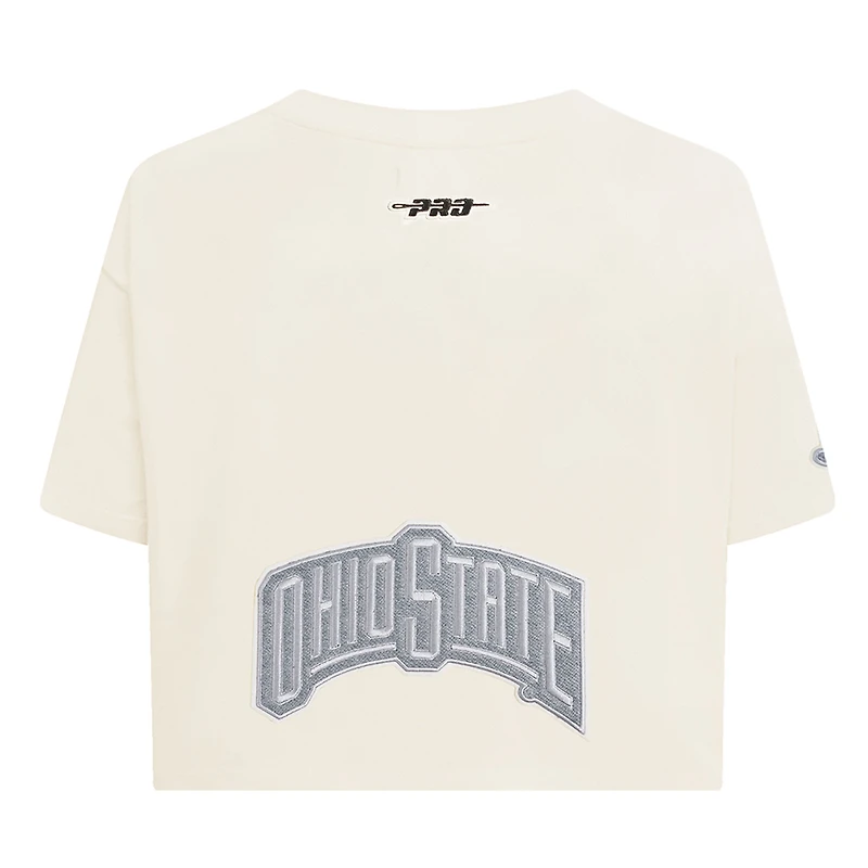 Women's Pro Standard Cream Ohio State Buckeyes Reverse French Terry Boxy Cropped T-Shirt